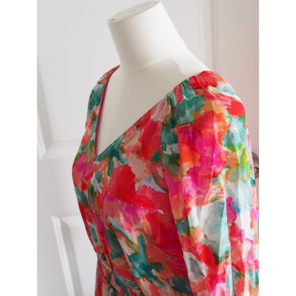 Soft Surroundings Watercolor Floral Pink Maxi Dress Boho PM Long Sleeve V-Neck - Picture 13 of 13